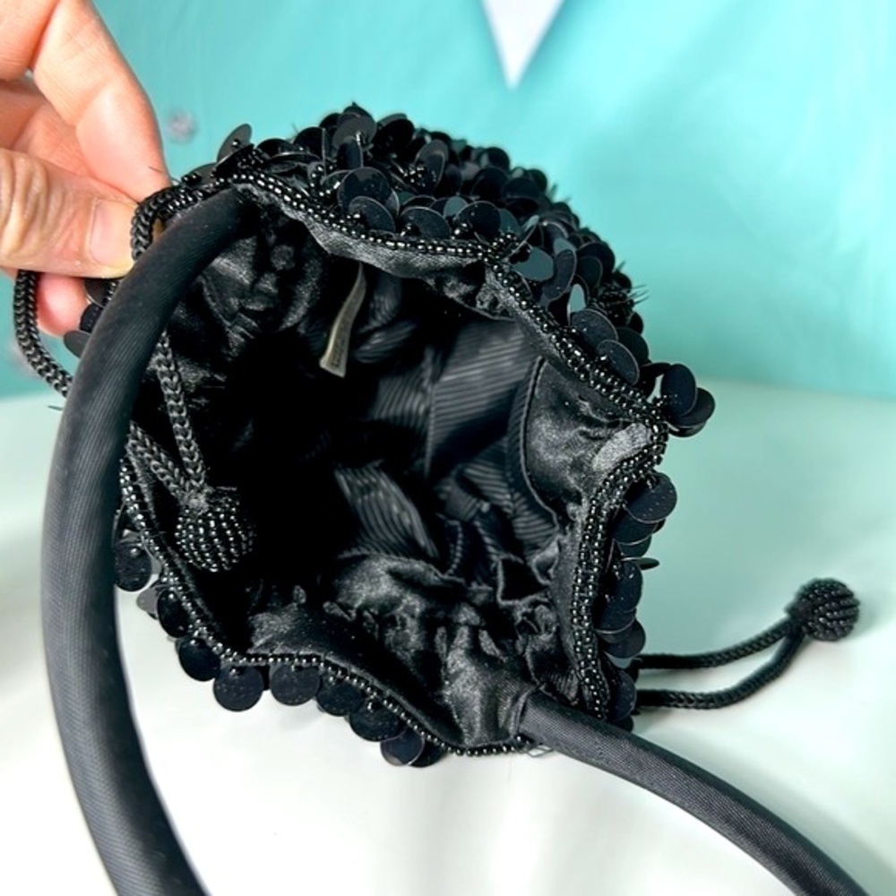 90s Y2K BEADS SEQUINS drawstring bucket bag. Evening bag Holiday dance like New - Picture 10 of 10